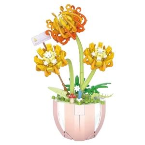 Mini Yellow Chrysanthemum Flower Building Block Potted Plant Garden #2085 NEW